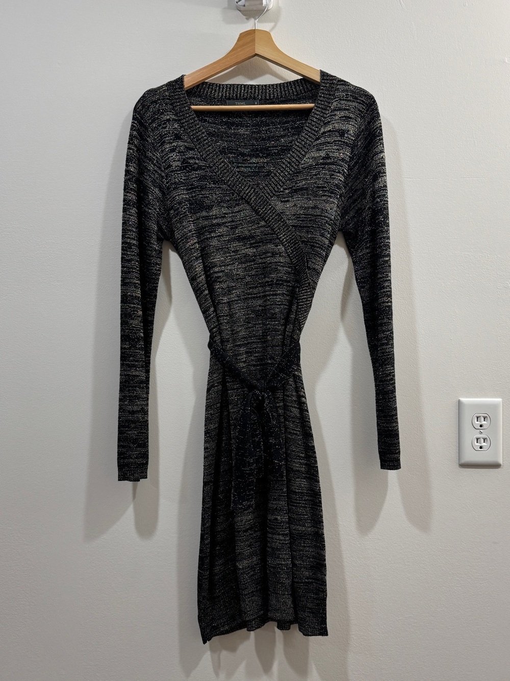 THML Sweater Dress in a Black and Hold Metallic Marled Knit Size Medium